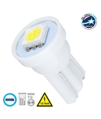 GLOBOSTAR® W5W-T10 81044 Λάμπα W5W T10 LED 0.12W 22lm 120° DC 12V IP20 Ψυχρό Λευκό 6000K - 1 x Epistar SMD5050 Chip - Μ1.1 x Π1.1 x Υ1.7cm - 1 Χρόνο Εγγύηση